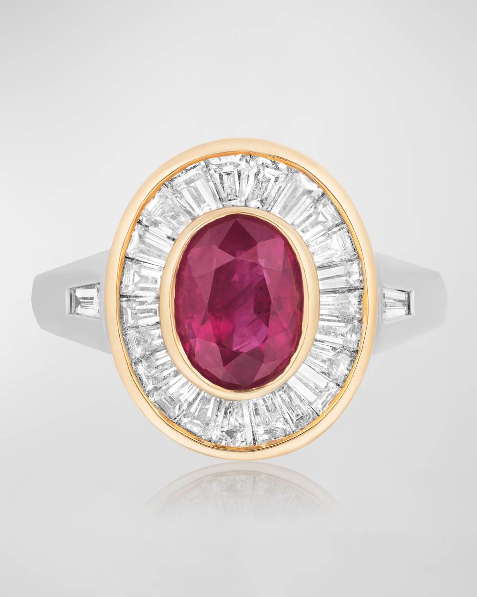 Yellow and White Gold Ruby and Diamond Ring, Size 7